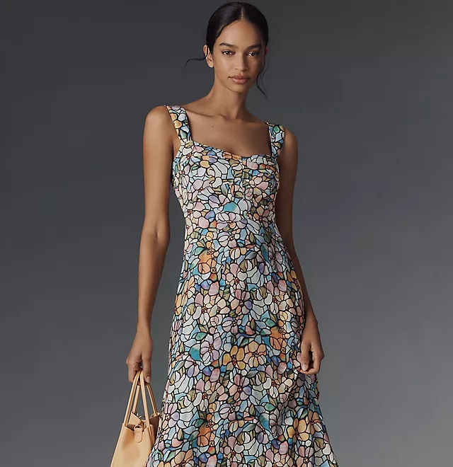navy blue dress for baby girl Yukiko Noritake x Anthropologie Asymmetric Floral Midi Dress